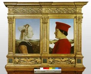 Urbino-herttua Federico da Montefeltron (Frédéric de Montefeltre) (1422-1482) ja Battista Sforzan (1446-1472) muotokuvat