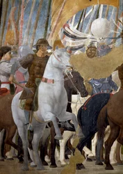 Legend of the True Cross, yksityiskohta Konstantinuksen voitosta Milvian sillan taistelussa, 312 jKr., valmistunut fresko 1464.
