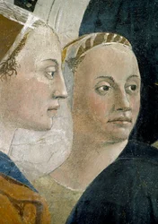 Legenda Todellisesta rististä, Todellisen ristin todentaminen, yksityiskohta läsnäolijoista, valmistunut fresko 1464.