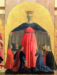 Armahtava Madonna, Misericordia-alttaritaulun keskuspaneeli, 1445, yksityiskohta teoksesta 95884