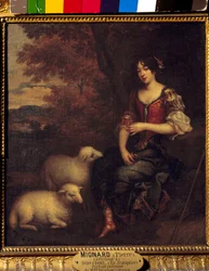 Oletettu täyspitkä muotokuva rouva Deshoulieresin, Antoinette Ligier de La Garden (1637-1694) runoilijasta Pierre Mignardin (1612-1695) 1600-luvun su. 0,4x0,44 m Chantilly, Conde-museo