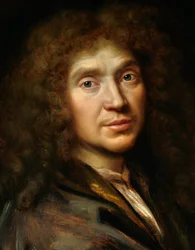 Yksityiskohta teoksesta "Molièren muotokuva" (1622-1673), Jean-Baptiste Poquelin - Pierre Mignardin koulukunnan maalaus (1612-1695) - Chantilly, Musée Condé