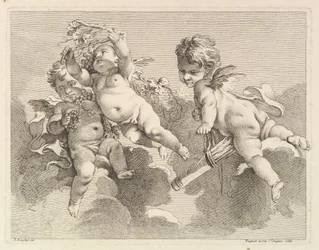 Kolme rakkautta, yksi kädessään värinä, toinen, viinirypäleet, 1727-60.