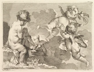 Kolme rakkautta, joista yksi istuu, kädessään nuoli, 1727-60.