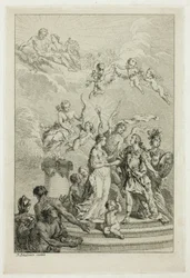 Allegoria Dauphin Louisin avioliitosta espanjalaisen Maria Theresan kanssa