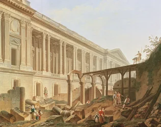 Hôtel de Bourbonin purkaminen ja Louvren pylväikön raivaaminen esiin, n. 1764