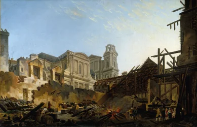 Foire Saint-Germain 16.–17. maaliskuuta 1762 välisen yön tulipalon jälkeen, noin 1762 (öljy kankaalle)