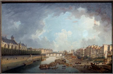 Kaari, Tournellen silta ja Quai Saint Bernard nähtynä hotellin dieusta. Näkymä Pariisiin. Pierre Demachyn (1723-1807) maalaus