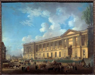 Vasta degagee-säleikön pylväikkö. Näkymä Pariisiin. Pierre Demachyn (1723-1807) maalaus