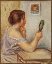 Gabrielle pitelee peiliä tai Marie Dupuis pitelee peiliä Cocon muotokuvalla, 1900-luvun alku