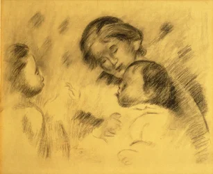 Gabrielle Renard Jean Renoirin ja pienen tytön kanssa, n. 1895-1896 (musta liitu aluksella)