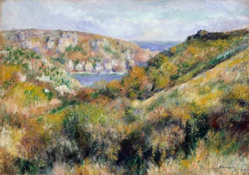 Kukkulat Moulin Huetin lahden ympärillä, Guernseyssa, 1883.