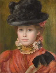 Nuori tyttö mustassa hatussa ja punaisissa kukissa, Pierre-Auguste Renoir (1841-1919), n. 1890 - Yksityiskokoelma