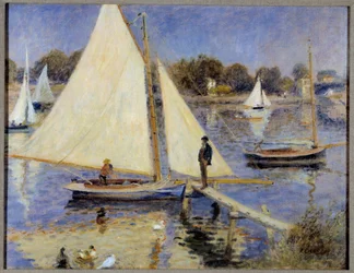 Seine Argenteuilissa Pierre Auguste Renoirin (1841-1919) maalaus 1874 Portland, taidemuseo