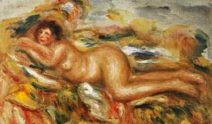 Alaston nainen ruohikolla, 1915