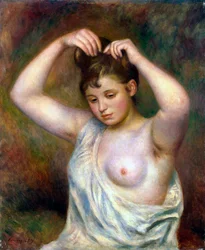 Nainen järjestämässä hiuksiaan, 1887.