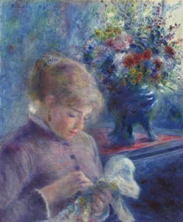 Nuori nainen ompelu, 1879