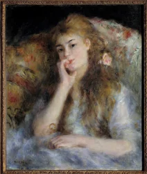 Nuori tyttö istumassa tai "" ajatus"" Pierre Auguste Renoirin (1841-1919) maalaus 1876 Yksityinen kokoelma - Nuori nainen istuu tai "" Ajatus"". Pierre Auguste Renoirin (1841-1919) maalaus