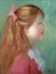 Nuori tyttö pitkät hiukset profiilissa, 1890