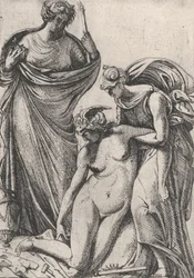 Veistoksen pyörtyvää personifikaatiota tukeva tutkimus heidän vieressään, Fran..., 1607-61.