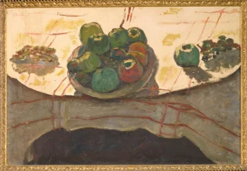 Natur morte; assiete et fruits tai coupe de pèches