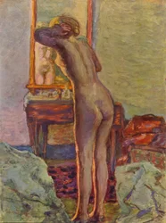 Alaston nainen kampauspöydän ääressä, 1935
