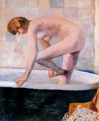 Vaaleanpunainen alaston kylpyammeessa, noin 1924