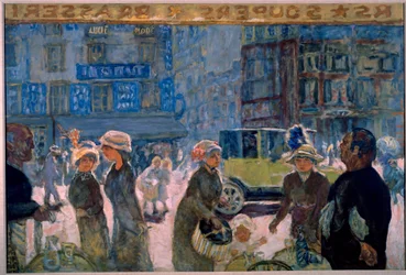 Place Clichy Pariisissa: Katukohtaus kahvilan terassilta - Pierre Bonnardin maalaus (1867-1947)