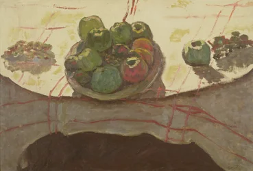 Omenalautanen pöydällä, n. 1910-12 (öljy kankaalle)