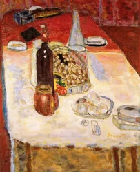Asetelma punaviinipullon kanssa, 1942.