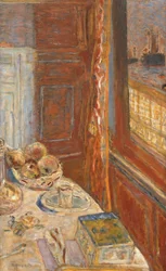 Asetelma laivoineen ikkunasta nähtynä, n. 1906