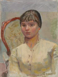 Nuori nainen nojatuolissa (tutkimus); Nuori nainen nojatuolissa (tutkimus), n. 1916 (öljy kankaalle)
