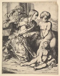 Neitsyt polvillaan Kristuksen edessä, 1610-42.