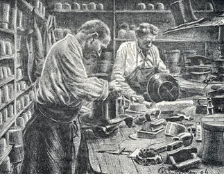 Fabricação de Cartolas de Seda Gravura da Coleção Particular Pierre Calmette finlandesa