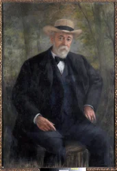 Valtuuston puheenjohtaja Henri Brisson (1835-1912) muotokuva hänen puutarhassaan Montmorencyssa (maalaus)