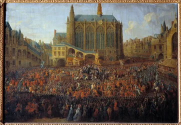 Ludvig XV:n lähtö oikeudenistunnon jälkeen, rikkoen Louis XIV:n testamentin, pidettiin Pariisin parlamentin suuressa salissa