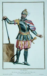 Albert Rohkea (1443-1500) Saksin herttua Receuil des Estampesista, joka edustaa arvoja ja arvoja, kaikkien olemassa olevien kansakuntien puvun mukaan, julkaistu 1780 (käsinvärinen kaiverrus)
