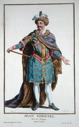 John III Sobiewski (1629-96) Puolan kuningas "Receuil des Estampesista, joka edustaa arvoja ja arvokkaita kaikkien olemassa olevien kansakuntien puvun mukaan", julkaistiin 1780 (käsinvärinen kaiverrus)