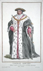 Thomas Howard (1473-1554) Norfolkin kolmas herttua kirjasta "Receuil des Estampes, joka edustaa arvoja ja arvoja, kaikkien olemassa olevien kansakuntien puvun mukaan", julkaistiin 1780 (käsinvärinen kaiverrus)