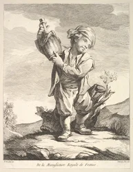 Pikkupoika pitelee astiaa, ensimmäisestä Figuurikirjasta M...:n posliinien jälkeen, 1757.