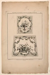 Mallit tapetry-tuoliistuimille, levy 1, "Cahier de Cartouches et Ornemens de l