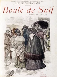 Saksalaiset upseerit pidättivät uutteruuden matkustajat Preussin miehittämän Ranskan aikana. Etualalla: Prostituoitu Ball of Suif. Guy de Maupassantin (1850-1893) teoksessa ”Talipallo”. Kuvitus: P. G. Jeanniot (1848-1934)