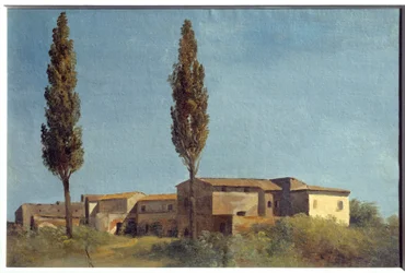 Villa Farnesessa kaksi poppelia. Pierre Henri De Valenciennesin (1750-1819) maalaus