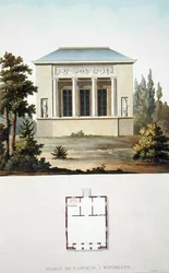 Wondelgemin maalaistalo, Pierre Jacques Goetghebuerin "Alankomaiden kuningaskunnan merkittävimpien monumenttien, rakennusten ja talojen valinta", julkaistu 1827 (akvatinta)