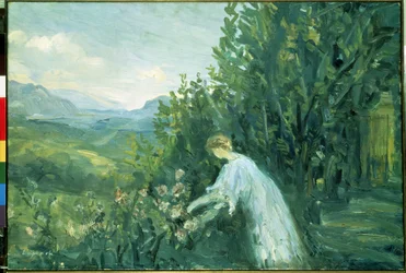 Nainen puutarhassa (Lady in the Garden). Pierre Lapraden (1875-1931) maalaus