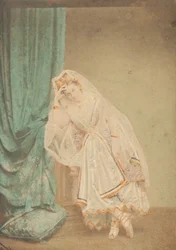 [Kreivitär kultaisessa Pique-mekossa Judithina], 1860-luku.