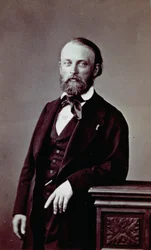 Muotokuva ranskalaisesta taidemaalari Auguste Bonheurista tyylikkäässä romanttisen ajan mekossa