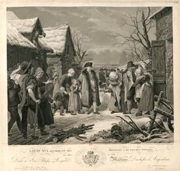 Ludvig XVI almujen jakaminen köyhille talonpojille talvella 1788 n. 1817.