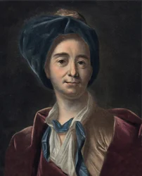 Ranskalaisen kirjailijan Fontenellen (1657-1757) muotokuva Bernard Le Bouyerista (Le Bovier). kaiverrus Pierre Michel Alixin mukaan