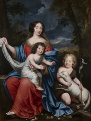 Madame de Maintenonin 1635-1719 muotokuva Ludvig XIV:n aviottomien lasten kanssa, 1600-luku